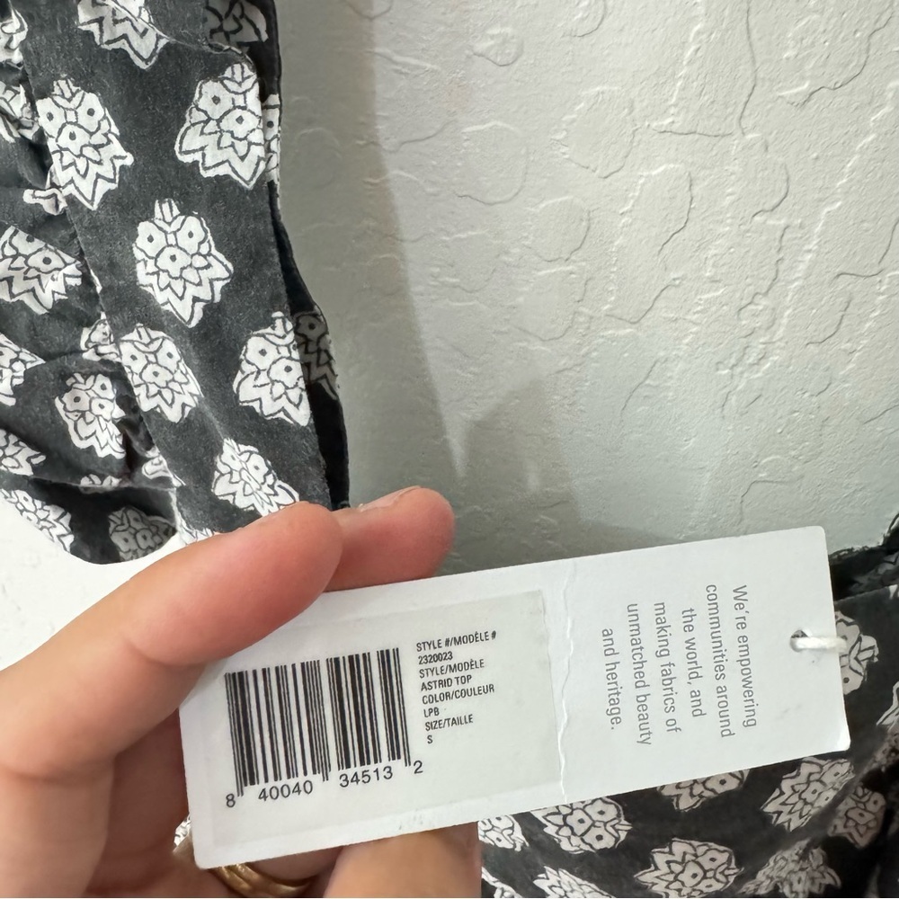 Outerknown Gray Black White Astrid Floral Babydoll Tank Top Waist Crop Small - Picture 8 of 8